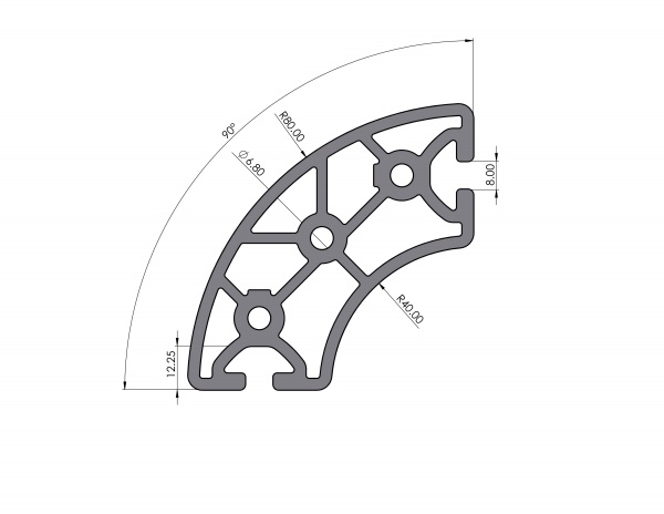 Aluminum profile R40 / 80 90 ° Slight groove 8 I-type